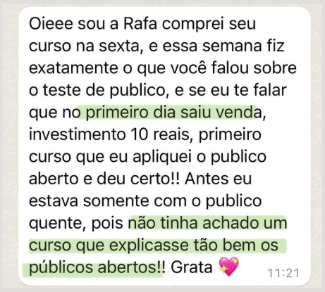 Mensagem de aluna da Liss Digital